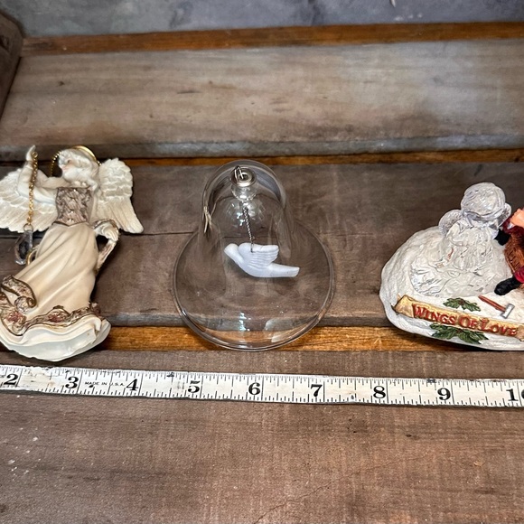 3 Vintage Avon Christmas Tree Ornaments Set, Angel w/Crystal, Glass Bell, Santa - Picture 9 of 10